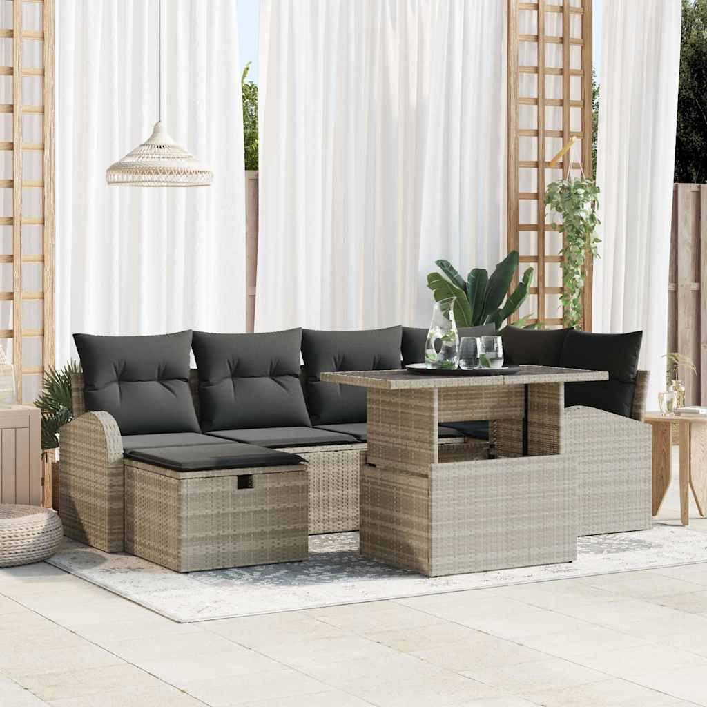 Garten-Sofa-Set mit Kissen 7 pcs Hellgrau Poly Rattan
